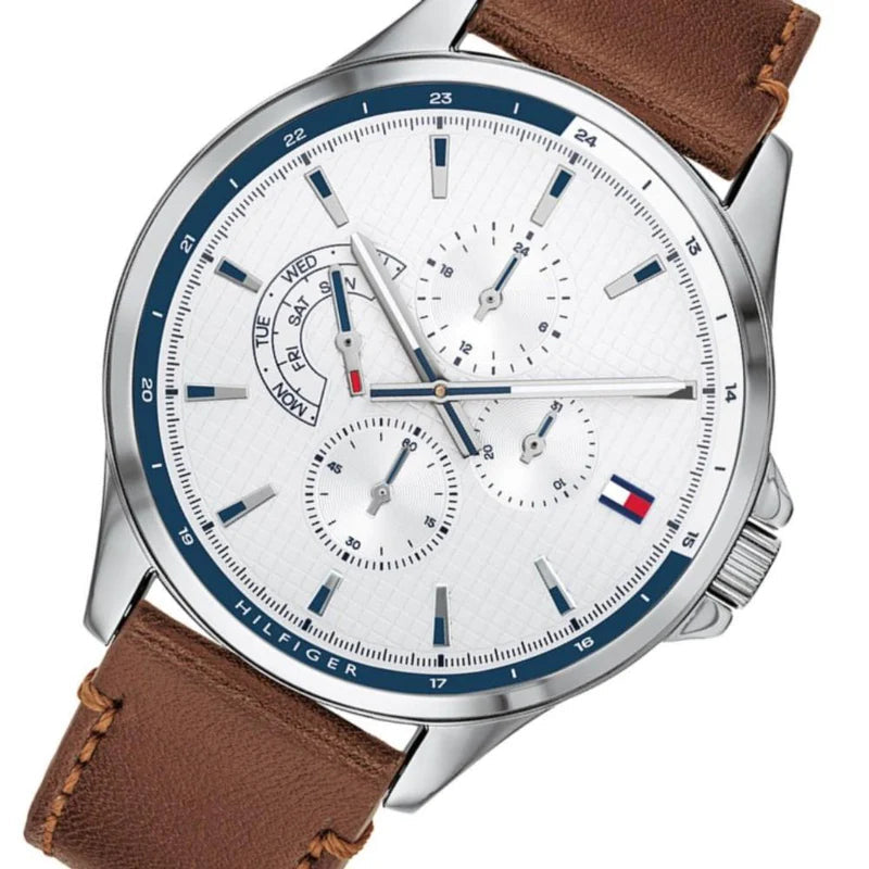 Tommy Hilfiger Multi Function Quartz White Dial Brown Leather Strap Watch for Men - 1791614 Buy Now By Tommy Hilfiger