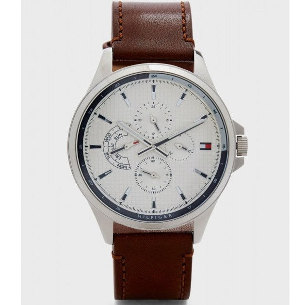 Tommy Hilfiger Multi Function Quartz White Dial Brown Leather Strap Watch for Men - 1791614 Buy Now By Tommy Hilfiger