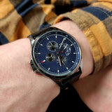 Tommy Hilfiger Shawn Multifunction Quartz Blue Dial Black Leather Strap Watch for Men - 1791616 Buy Now By Tommy Hilfiger