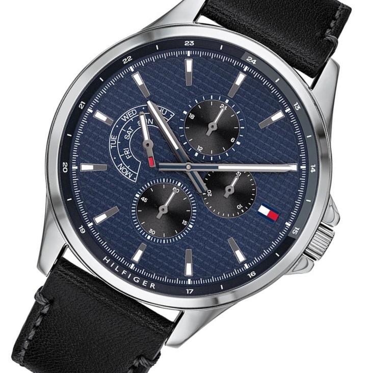 Tommy Hilfiger Shawn Multifunction Quartz Blue Dial Black Leather Strap Watch for Men - 1791616 Buy Now By Tommy Hilfiger