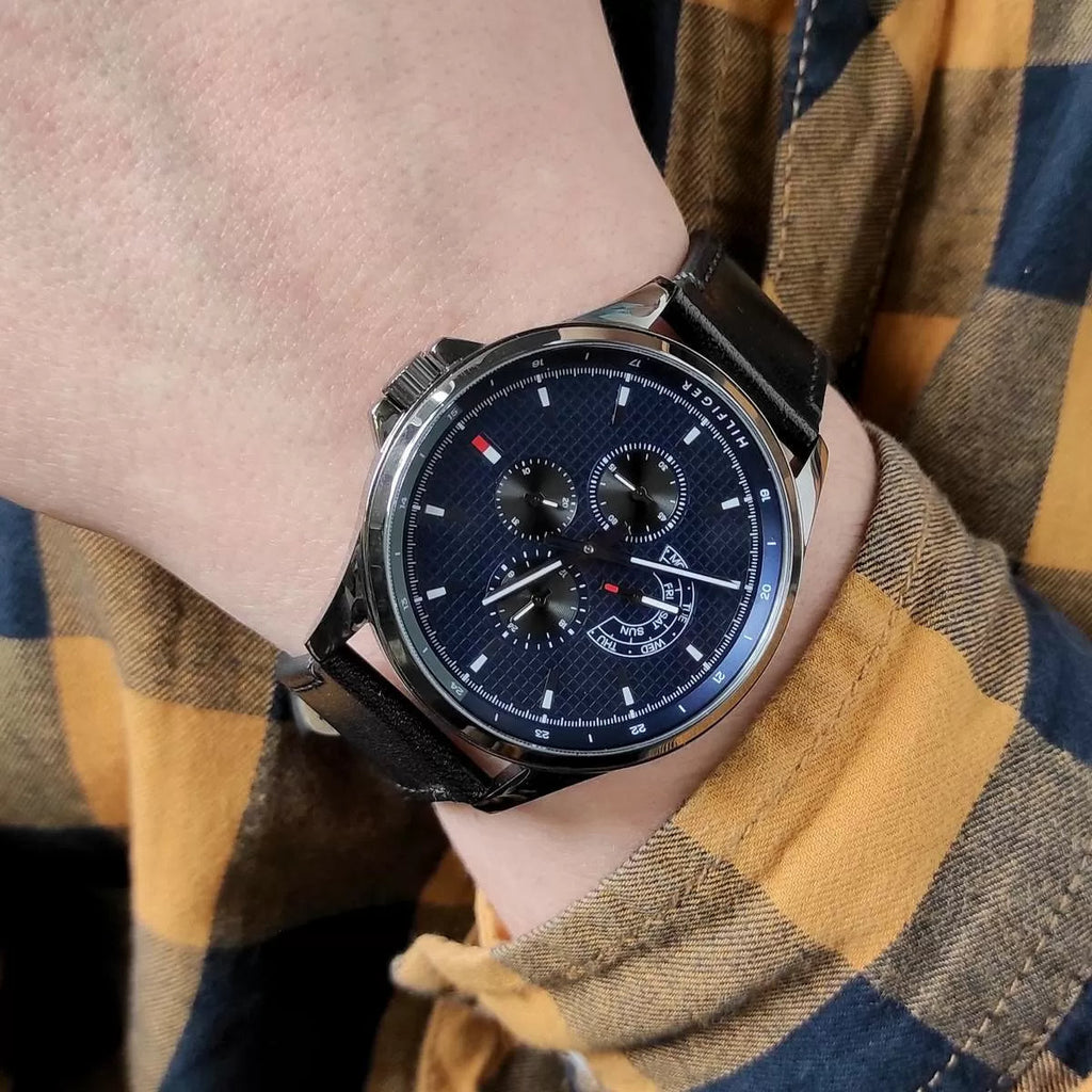 Tommy Hilfiger Shawn Multifunction Quartz Blue Dial Black Leather Strap Watch for Men - 1791616 Buy Now By Tommy Hilfiger