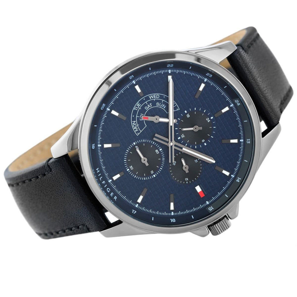 Tommy Hilfiger Shawn Multifunction Quartz Blue Dial Black Leather Strap Watch for Men - 1791616 Buy Now By Tommy Hilfiger