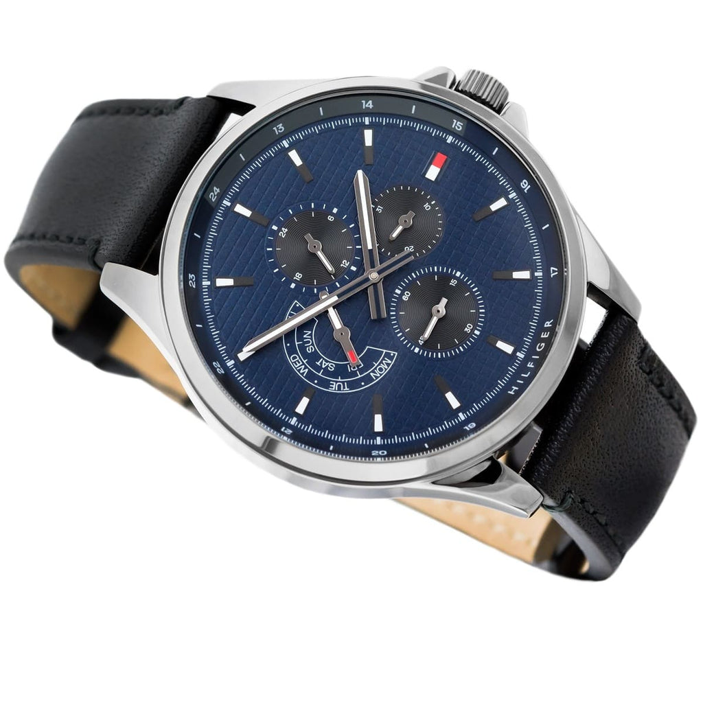 Tommy Hilfiger Shawn Multifunction Quartz Blue Dial Black Leather Strap Watch for Men - 1791616 Buy Now By Tommy Hilfiger