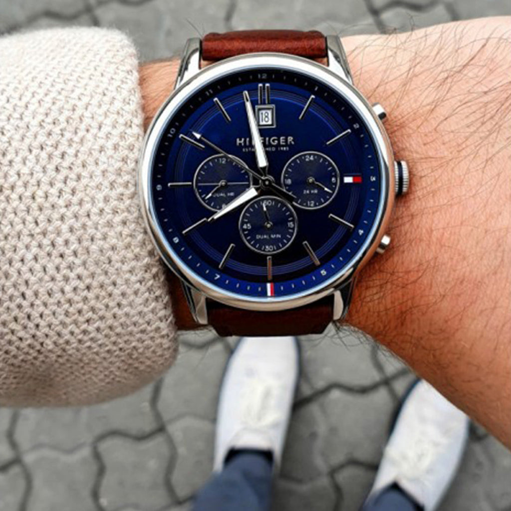 Tommy Hilfiger Kyle Multifunction Blue Dial Brown Leather Strap Watch for Men - 1791629 Buy Now By Tommy Hilfiger