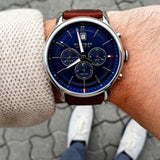 Tommy Hilfiger Kyle Multifunction Blue Dial Brown Leather Strap Watch for Men - 1791629 Buy Now By Tommy Hilfiger