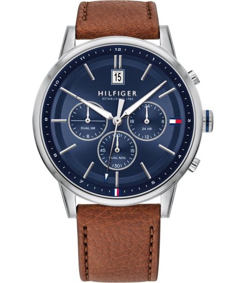Tommy Hilfiger Kyle Multifunction Blue Dial Brown Leather Strap Watch for Men - 1791629 Buy Now By Tommy Hilfiger