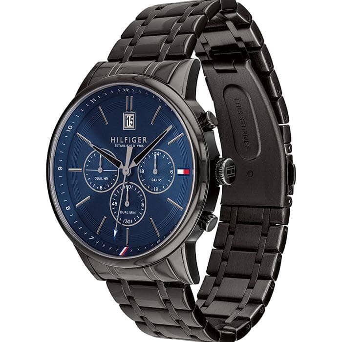 Tommy Hilfiger Kyle Quartz Blue Dial Black Steel Strap Watch for Men - 1791633 Buy Now By Tommy Hilfiger