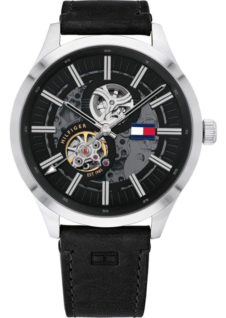Tommy Hilfiger Spencer Skeleton Black Dial Black Leather Strap Watch for Men - 1791641 Buy Now By Tommy Hilfiger