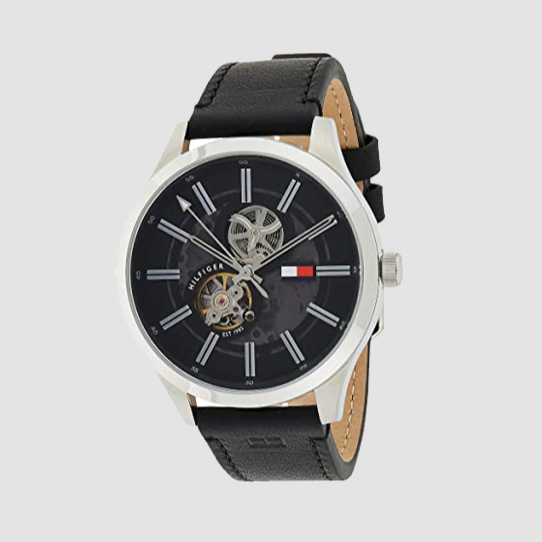Tommy Hilfiger Spencer Skeleton Black Dial Black Leather Strap Watch for Men - 1791641 Buy Now By Tommy Hilfiger