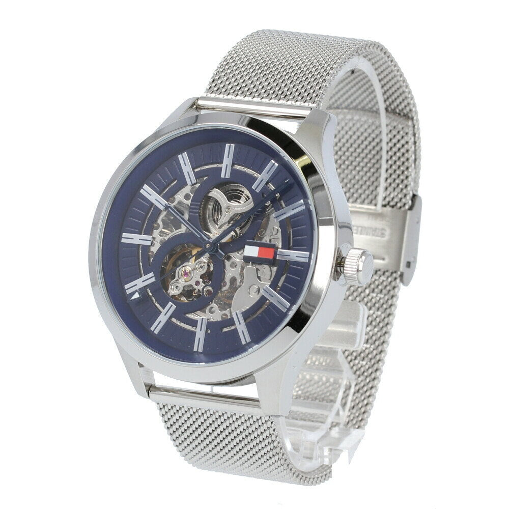 Tommy Hilfiger Spencer Skeleton Black Dial Silver Mesh Bracelet Watch for Men - 1791643 Buy Now By Tommy Hilfiger