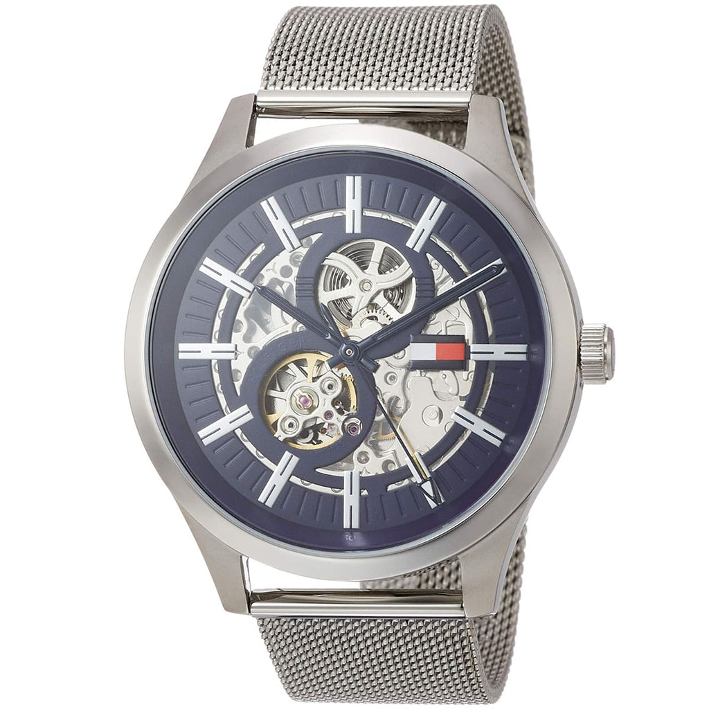 Tommy Hilfiger Spencer Skeleton Black Dial Silver Mesh Bracelet Watch for Men - 1791643 Buy Now By Tommy Hilfiger