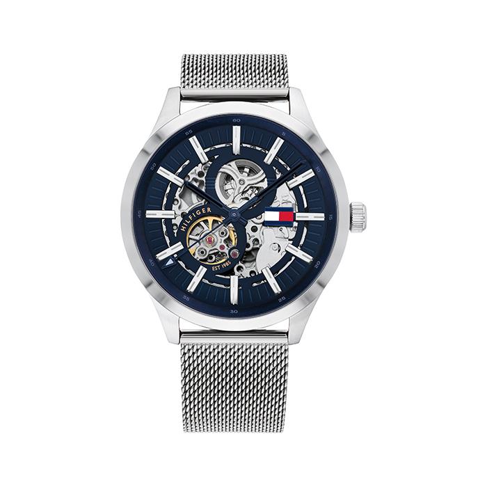 Tommy Hilfiger Spencer Skeleton Black Dial Silver Mesh Bracelet Watch for Men - 1791643 Buy Now By Tommy Hilfiger