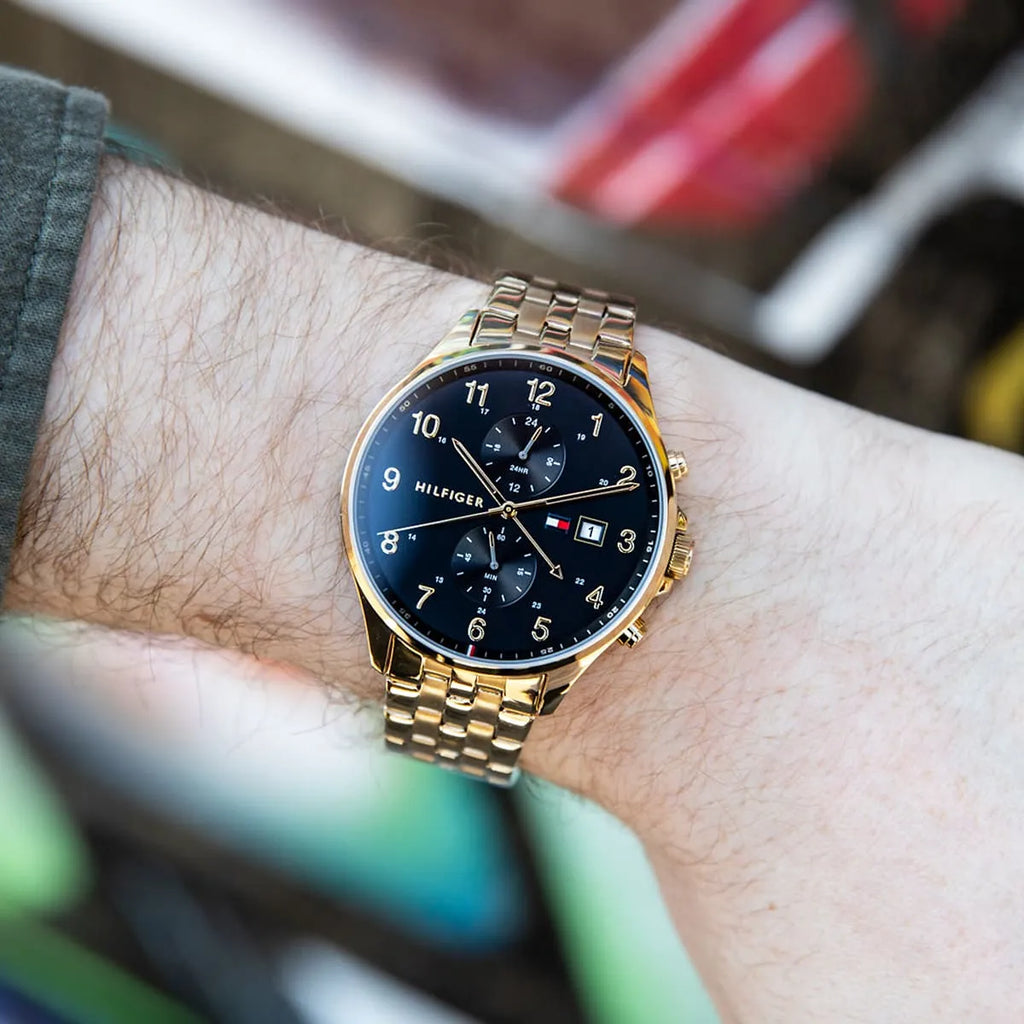 Tommy Hilfiger West Chronograph Quartz Black Dial Gold Steel Strap Watch For Men - 1791708 Buy Now By Tommy Hilfiger