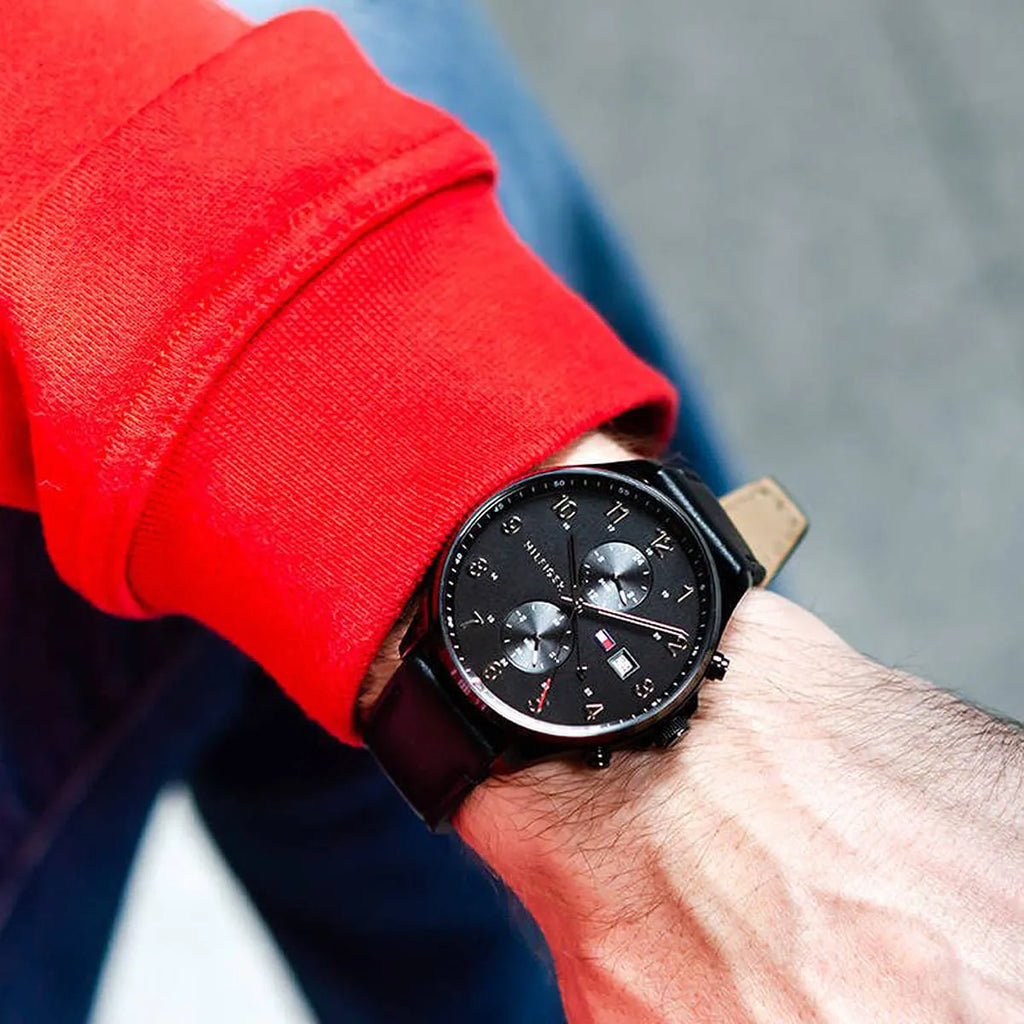 Tommy Hilfiger West Chronograph Black Dial Black Leather Strap Watch For Men - 1791711 Buy Now By Tommy Hilfiger