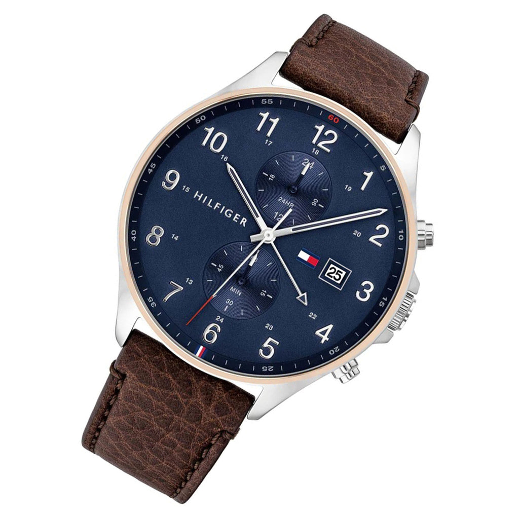 Tommy Hilfiger West Chronograph Blue Dial Brown Leather Strap Watch For Men - 1791712 Buy Now By Tommy Hilfiger