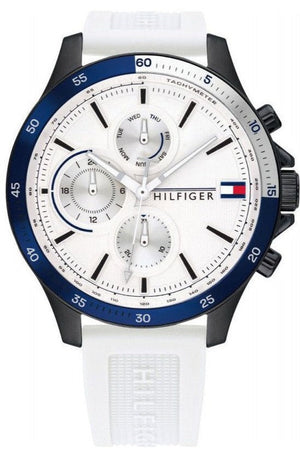Tommy Hilfiger Bank Chronograph White Dial White Rubber Strap Watch for Men - 1791723 Buy Now By Tommy Hilfiger