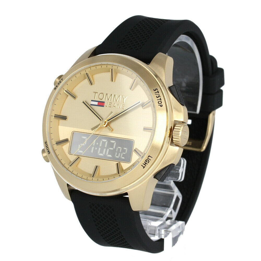 Tommy Hilfiger Jeans Digital Analog Gold Dial Black Rubber Strap Watch For Women - 1791762 Buy Now By Tommy Hilfiger