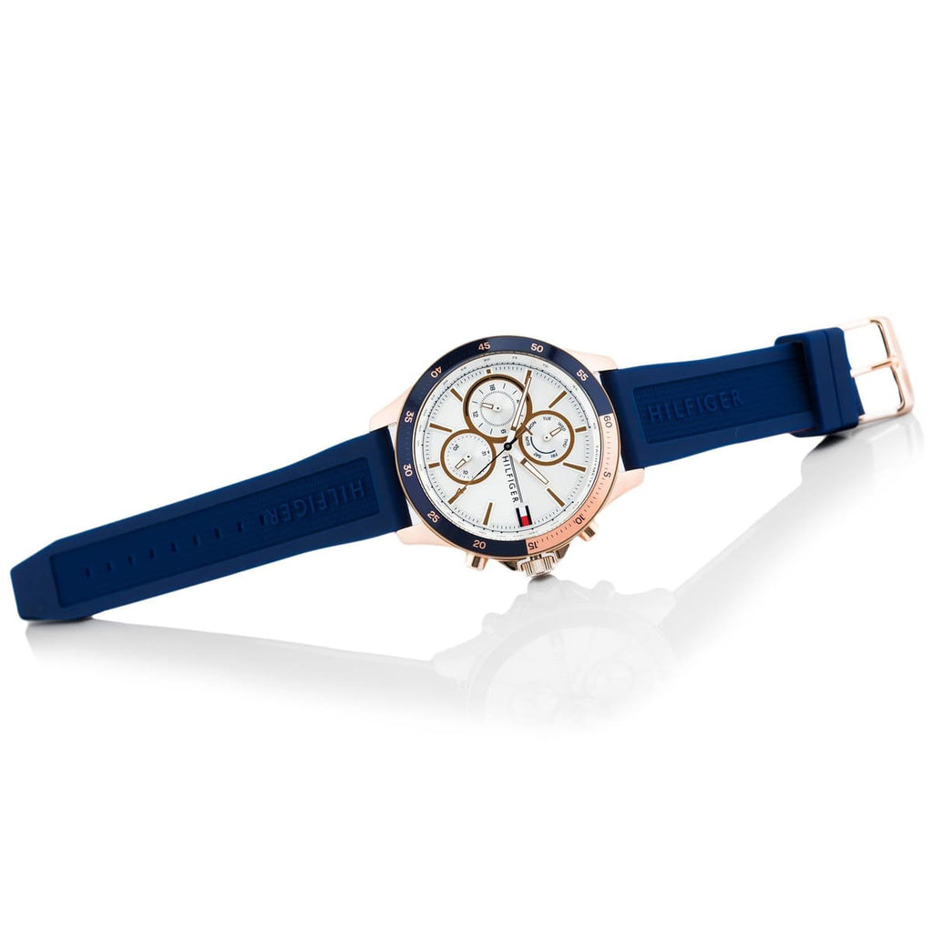 Tommy Hilfiger Bank Multifunction Quartz White Dial Blue Rubber Strap Watch for Men - 1791778 Buy Now By Tommy Hilfiger