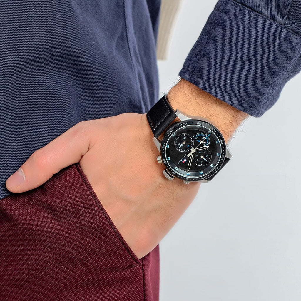 Tommy Hilfiger Trent Chronograph Quartz Black Dial Black Leather Strap Watch For Men - 1791810 Buy Now By Tommy Hilfiger