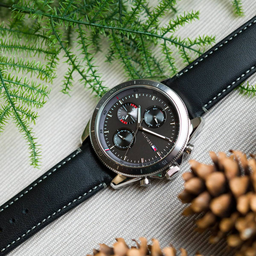 Tommy Hilfiger Parker Chronograph Quartz Grey Dial Black Leather Strap Watch For Men - 1791838 Buy Now By Tommy Hilfiger