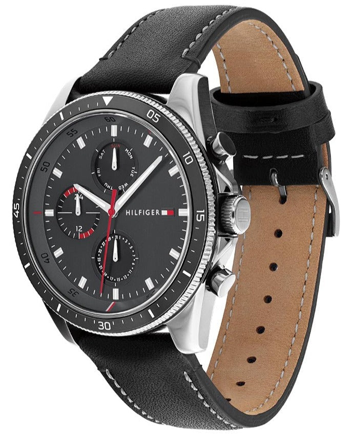 Tommy Hilfiger Parker Chronograph Quartz Grey Dial Black Leather Strap Watch For Men - 1791838 Buy Now By Tommy Hilfiger