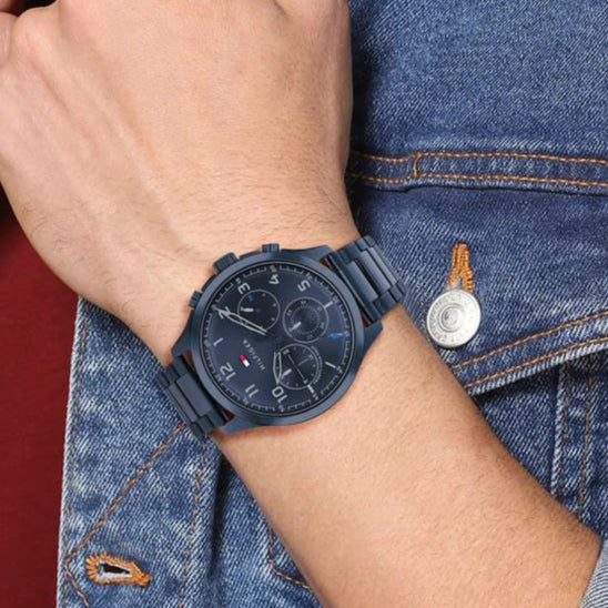Tommy Hilfiger Asher Chronograph Blue Dial Blue Steel Strap Watch For Men - 1791853 Buy Now By Tommy Hilfiger
