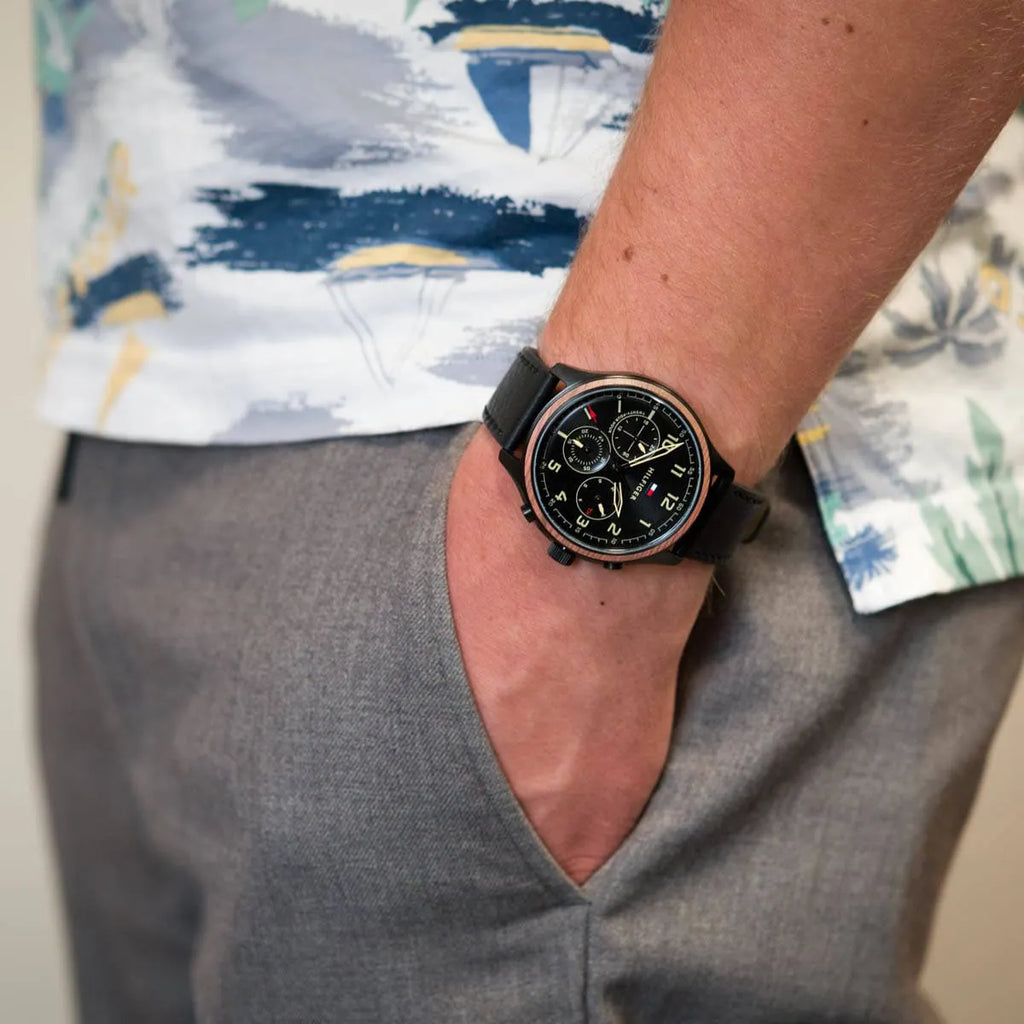 Tommy Hilfiger Asher Chronograph Black Dial Black Leather Strap Watch For Men - 1791854 Buy Now By Tommy Hilfiger