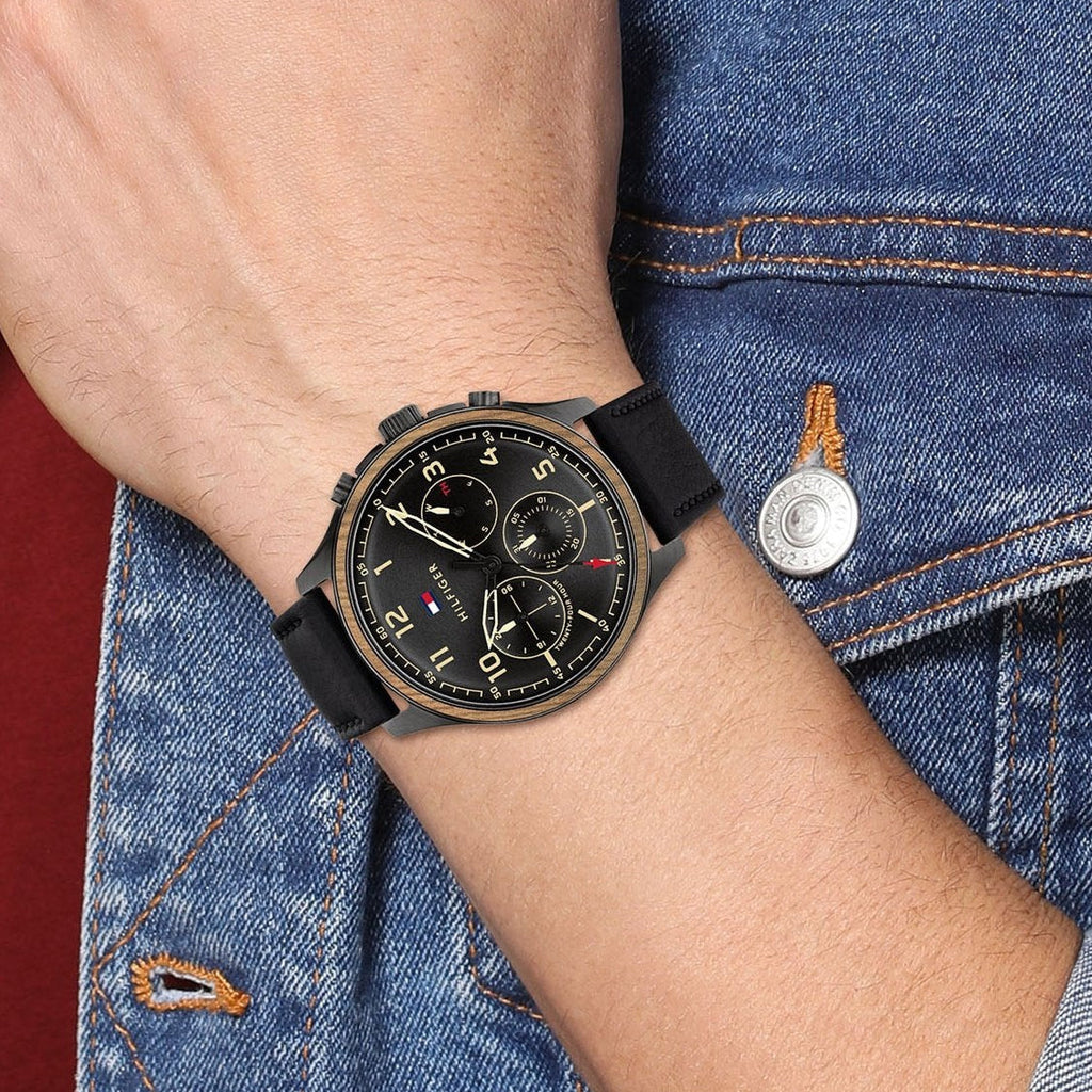 Tommy Hilfiger Asher Chronograph Black Dial Black Leather Strap Watch For Men - 1791854 Buy Now By Tommy Hilfiger