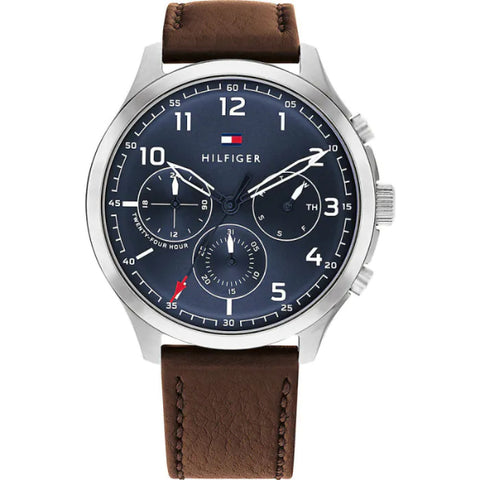 Tommy Hilfiger Asher Chrongraph Blue Dial Brown Leather Strap Watch For Men - 1791855 Buy Now By Tommy Hilfiger
