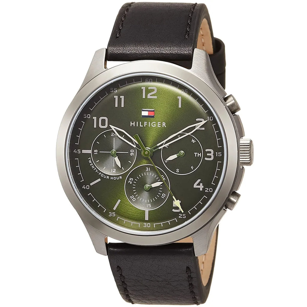 Tommy Hilfiger Asher Chronograph Green Dial Black Leather Strap Watch For Men - 1791856 Buy Now By Tommy Hilfiger