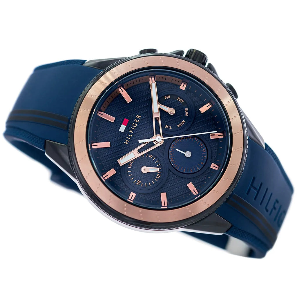 Tommy Hilfiger Aiden Chronograph Blue Dial Blue Silicone Strap Watch For Men - 1791860 Buy Now By Tommy Hilfiger