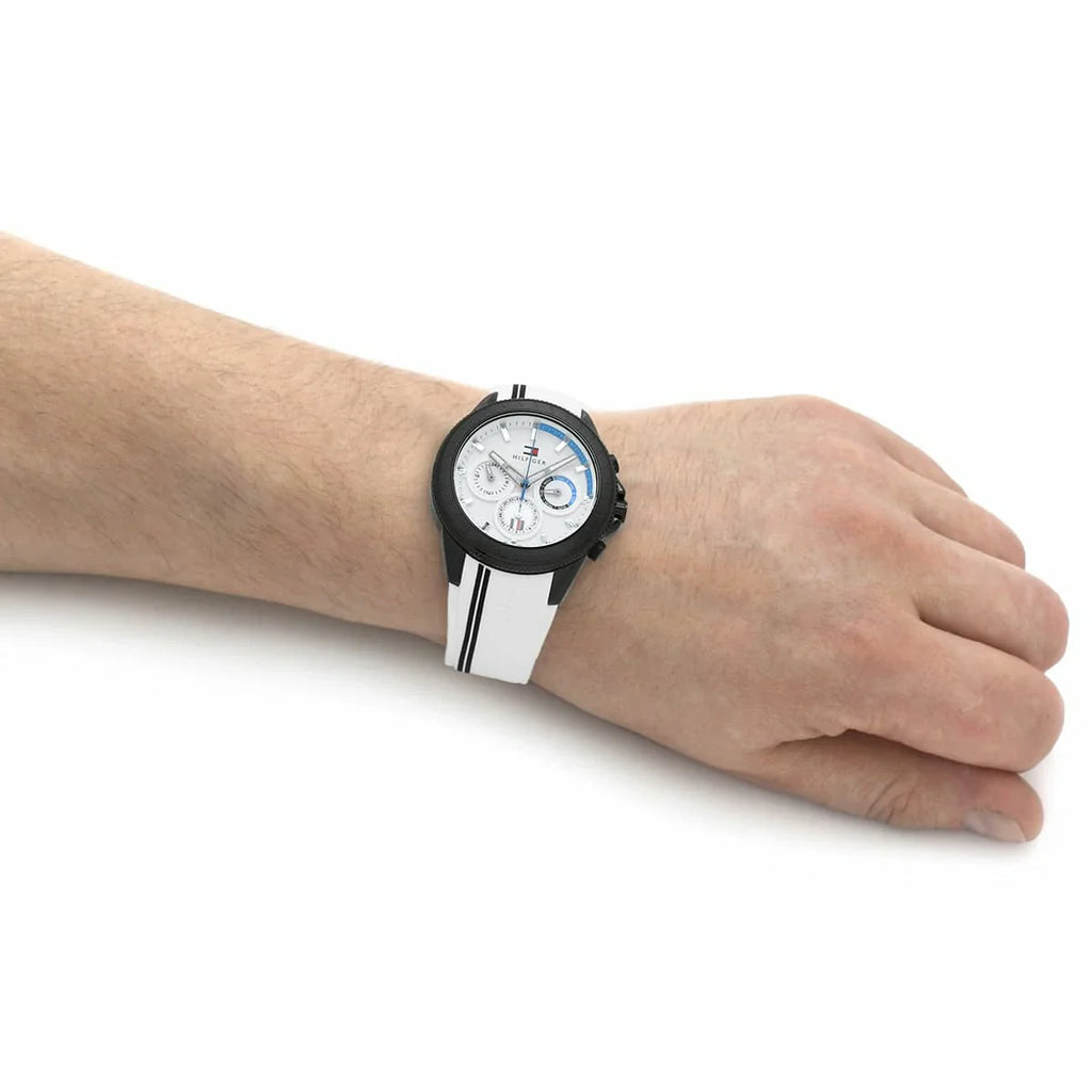 Tommy Hilfiger Aiden Chronograph White Dial White Rubber Strap Watch For Men - 1791862 Buy Now By Tommy Hilfiger