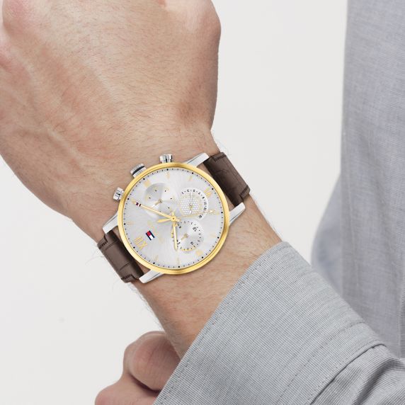 Tommy Hilfiger Evan White Dial Brown Leather Strap Watch for Men - 1710394 Buy Now By Tommy Hilfiger