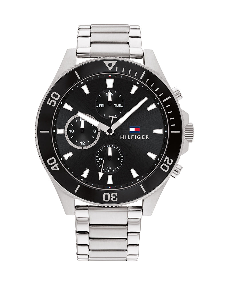Tommy Hilfiger Larson Multifunction Black Dial Silver Steel Strap Watch For Men - 1791916 Buy Now By Tommy Hilfiger
