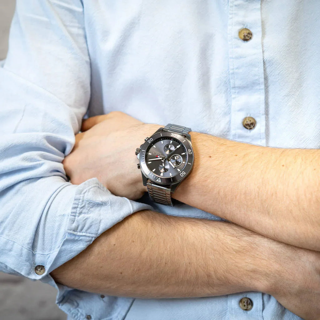 Tommy Hilfiger Larson Chronograph Grey Dial Silver Steel Strap Watch For Men - 1791918 Buy Now By Tommy Hilfiger