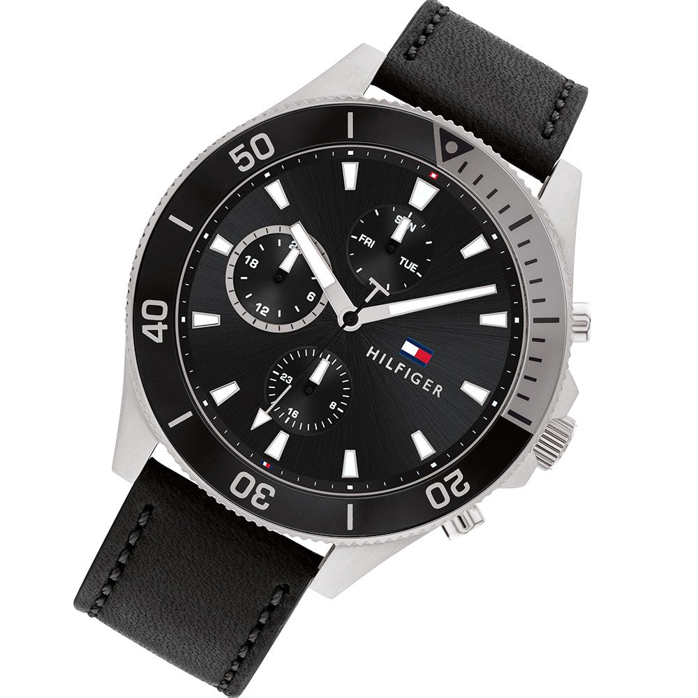 Tommy Hilfiger Larson Chronograph Black Dial Black Leather Strap Watch For Men - 1791984 Buy Now By Tommy Hilfiger