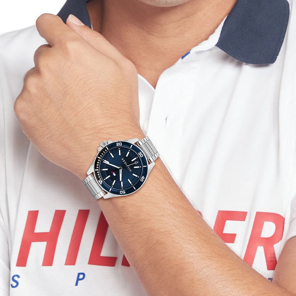 Tommy Hilfiger Luca Chronograph Blue Dial Silver Steel Strap Watch For Men - 1710492 Buy Now By Tommy Hilfiger