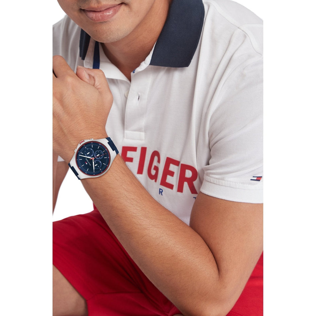 Tommy Hilfiger Justin Chronograph Blue Dial Blue Rubber Strap Watch for Men - 1792057 Buy Now By Tommy Hilfiger