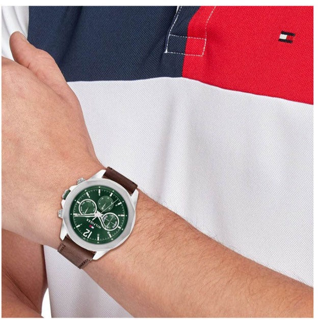 Tommy Hilfiger Lars Chronograph Green Dial Brown Leather Strap Watch For Men - 1792064 Buy Now By Tommy Hilfiger