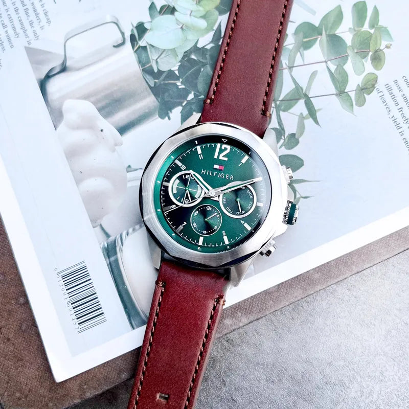 Tommy Hilfiger Lars Chronograph Green Dial Brown Leather Strap Watch For Men - 1792064 Buy Now By Tommy Hilfiger