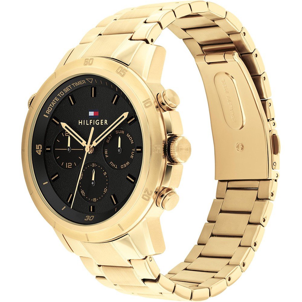 Tommy Hilfiger Troy Chronograph Black Dial Gold Steel Strap Watch For Men - 1792109 Buy Now By Tommy Hilfiger