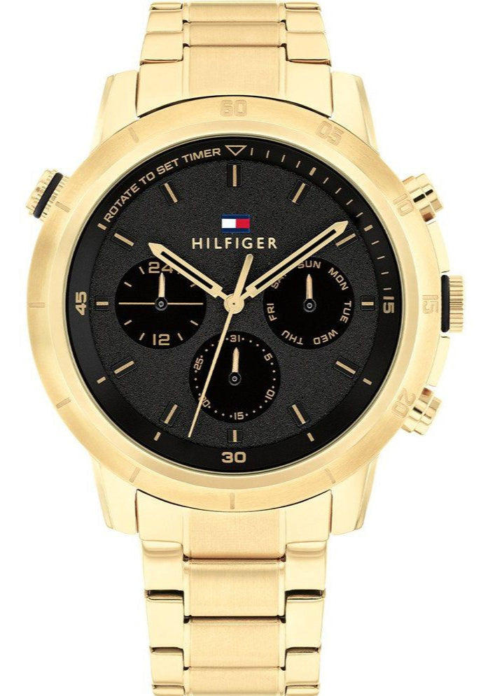 Tommy Hilfiger Troy Chronograph Black Dial Gold Steel Strap Watch For Men - 1792109 Buy Now By Tommy Hilfiger