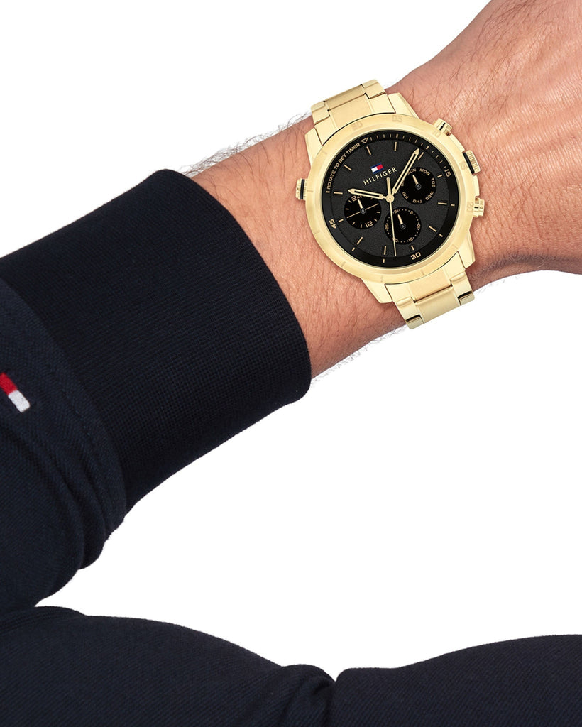 Tommy Hilfiger Troy Chronograph Black Dial Gold Steel Strap Watch For Men - 1792109 Buy Now By Tommy Hilfiger