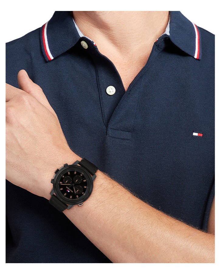 Tommy Hilfiger Troy Chronograph Black Dial Black Leather Strap Watch For Men - 1792110 Buy Now By Tommy Hilfiger