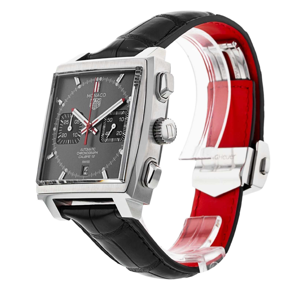 Tag Heuer Monaco Calibre 12 Final Edition Chronograph Grey Dial Black Leather Strap Watch for Men - CAW211J.FC6476 Buy Now By Tag Heuer
