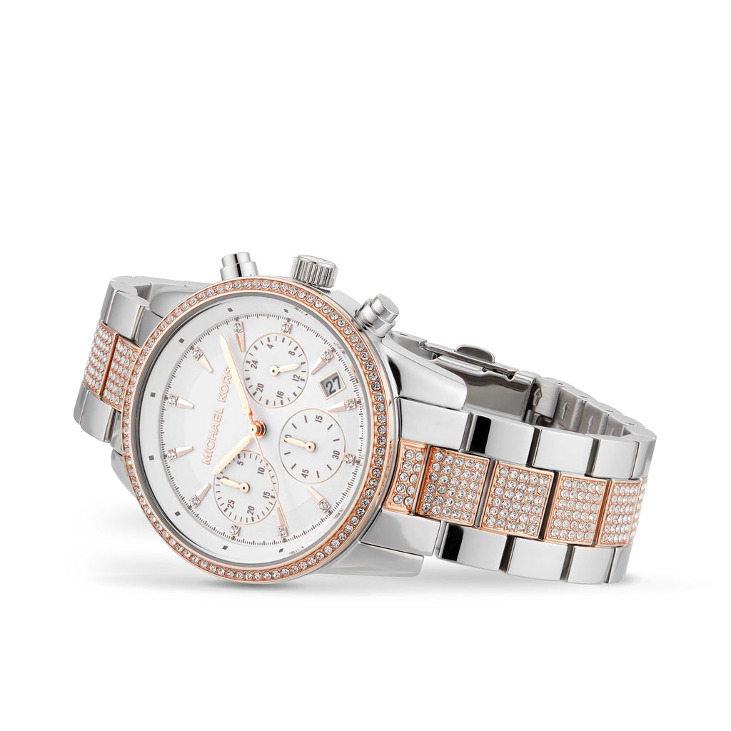Michael Kors Ritz Chronograph White Dial Two Tone Steel Strap Watch For Women - MK6651 Buy Now By Michael Kors