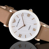 Emporio Armani Gianni T Bar Quartz Mother of Pearl White Dial Brown Leather Strap Watch For Women - AR11040 Buy Now By Emporio Armani