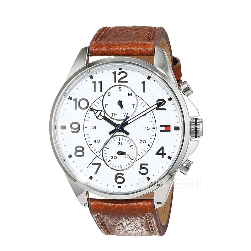 Tommy Hilfiger Dean Quartz Multifunction White Dial Brown Leather Strap Watch for Men - 1791274 Buy Now By Tommy Hilfiger