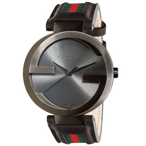 Gucci Interlocking G XL Black Dial Red & Green Leather Strap Watch For Men - YA133206 Buy Now By Gucci