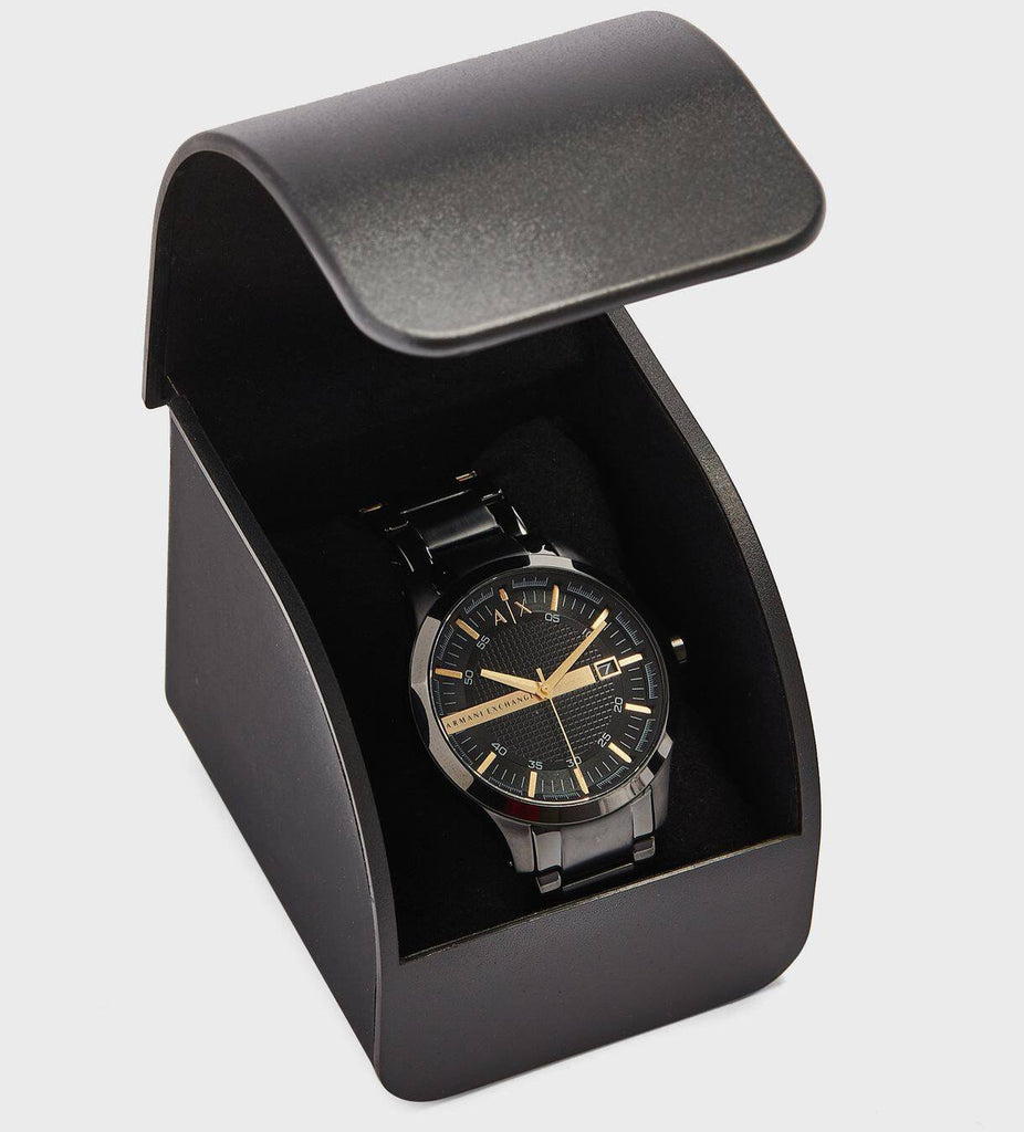 Armani Exchange Hampton Chronograph Black Dial Black Steel Strap Watch For Men - AX2413